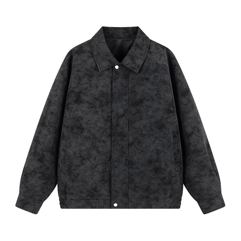 Новая осенняя кожаная куртка Ретро американская куртка Пряжка Стойка воротник Тай-дай Мужская