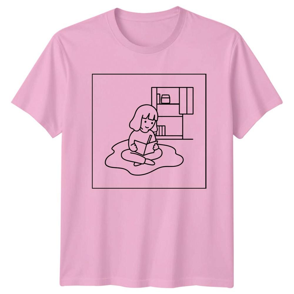 Cartoon Girl Reading Hobby Unisexs TShirt Unisexs Tee Graphic Top Unisex