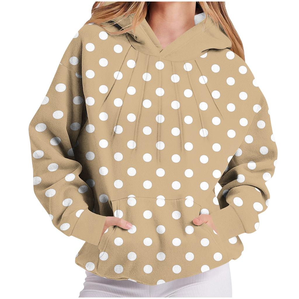 Женская толстовка с капюшоном с длинными рукавами и принтом в горошек, с защипами на груди