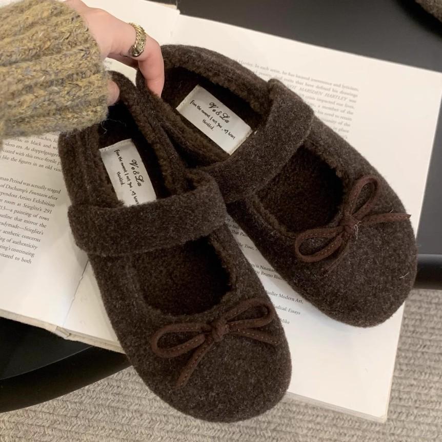 Туфли-бабочки женские зимние 2025 новые верхняя одежда повседневные на плоской подошве бархатные теплые туфли Мэри Джейн Дуду