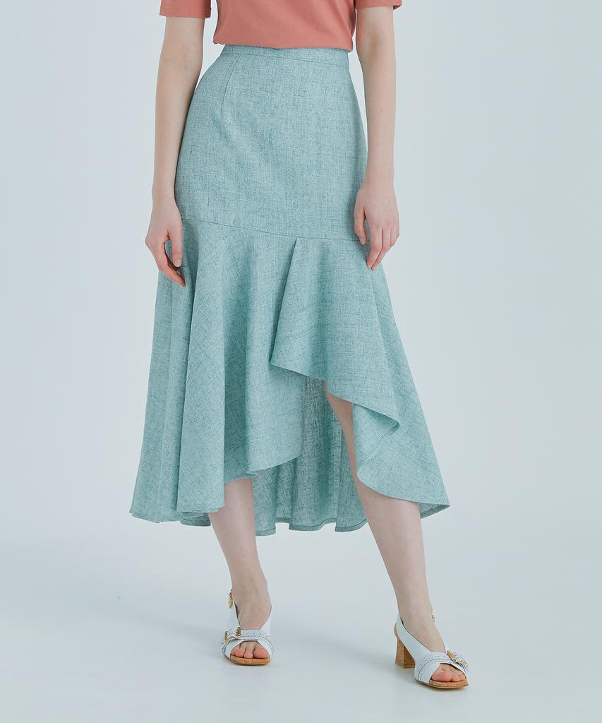 Modern Able Asymmetrical Flare Linen Skirt - Mint