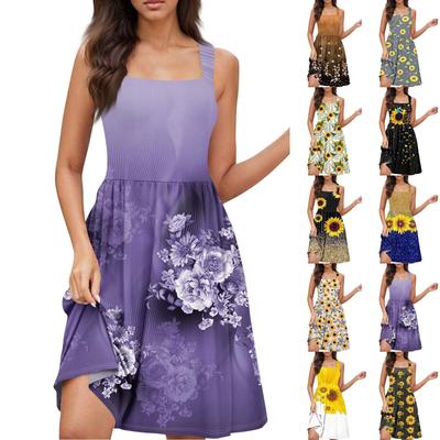 Женское летнее повседневное платье с квадратным вырезом и карманами, милое платье трапециевидной формы без рукавов с высокой талией и жилетом миди