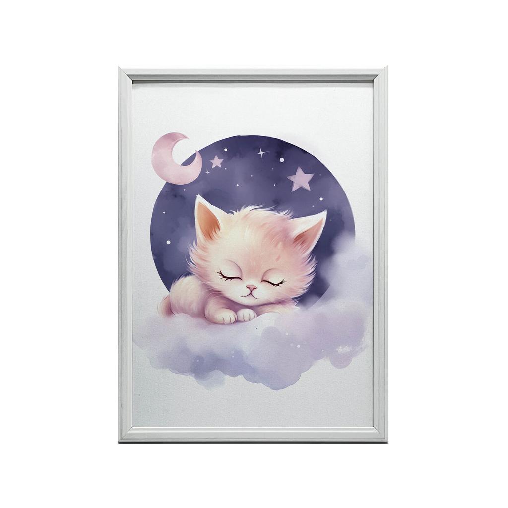 Śpiący Kotek Na Różowej Chmurce Śpiący Kotek Na Różowej Chmurce, 50X70 Cm, Bez Ramy, Płótno Premium Na Blejtramie
