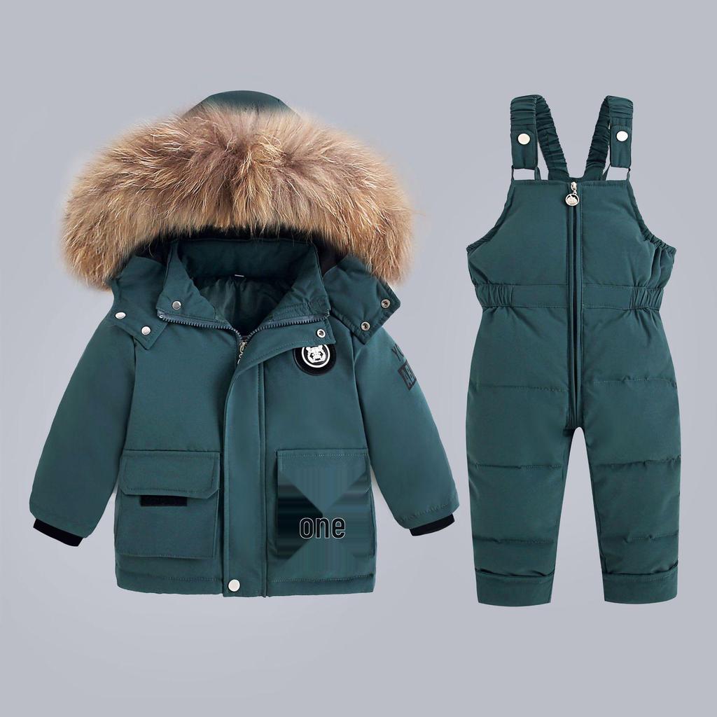 Velvet Winter Set: Thickened Down Overalls for Infants & Toddlers, 1-5 Years - 2-Piece Outfit