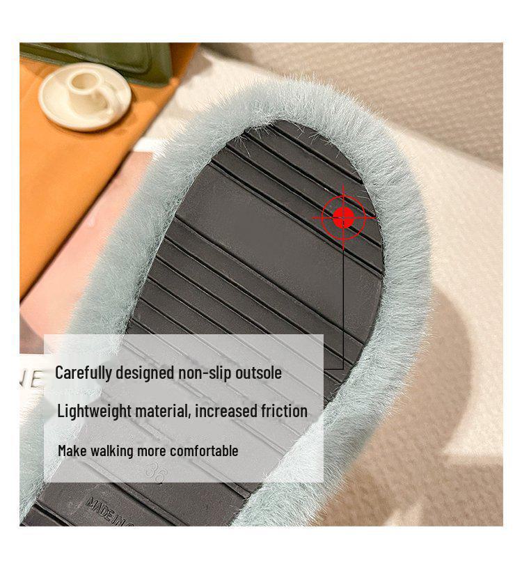 Женские меховые тапочки большого размера 42 - теплые уличные модные слипоны на осень и зиму