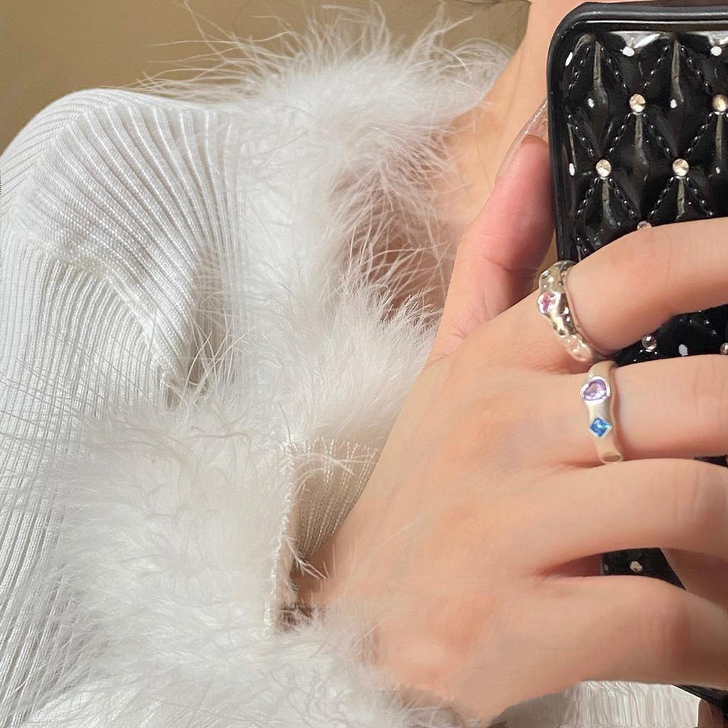 PANJBJ 925 Silver Love Heart Zircon Ring For Women Design Sweet Versatile Frosted Adjustable Jewelry Party Gift Dropshipping