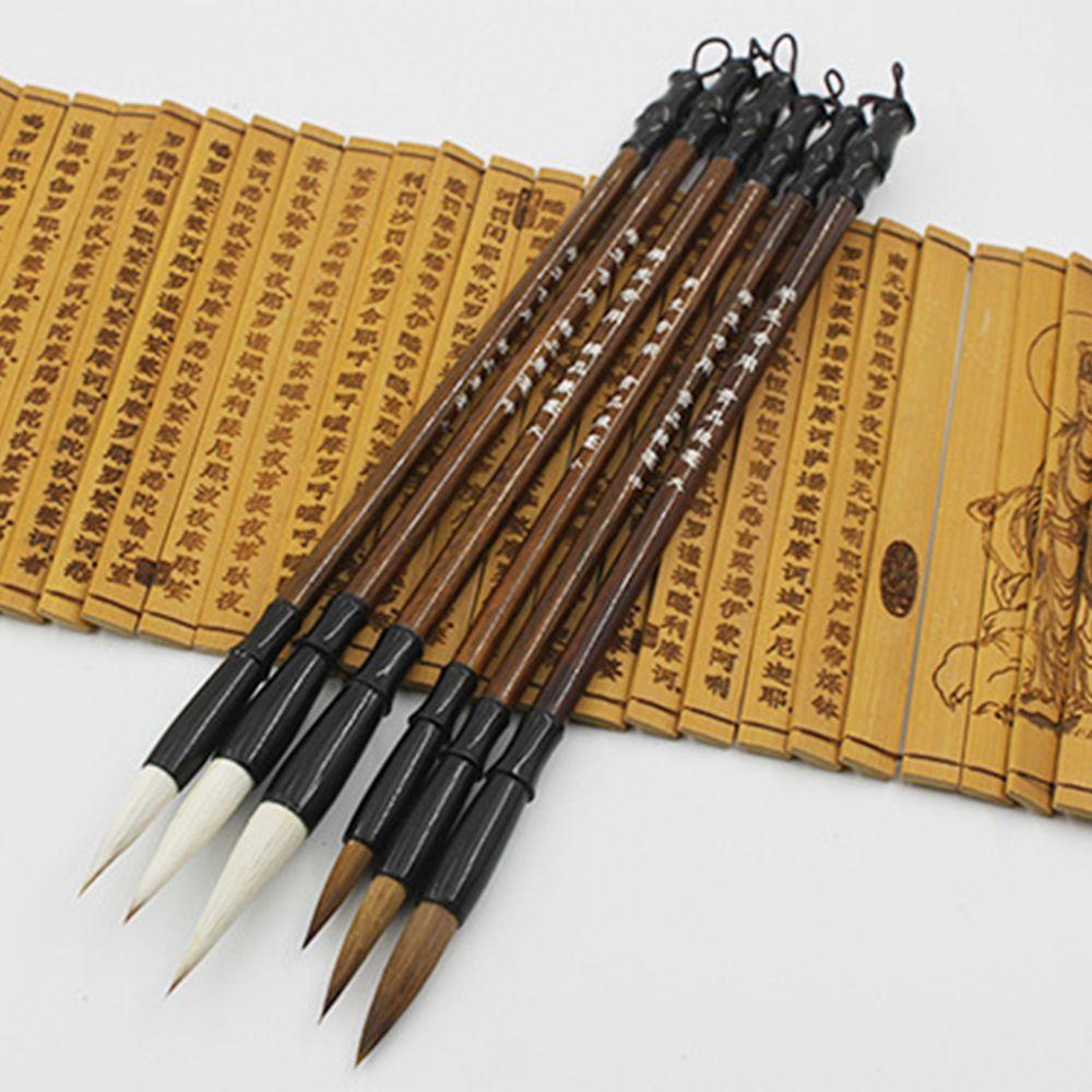6pcs/set Stationery Student Chinese Calligraphy Brown Weasel Hair Writing Brush Brush Pen