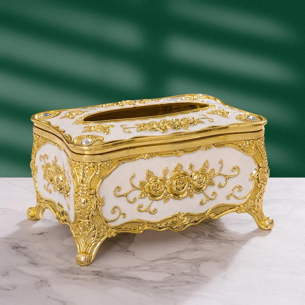 Light Luxury Tissue Box Holder Rose Pattern Tissue Dispenser Napkin Holder Restaurants