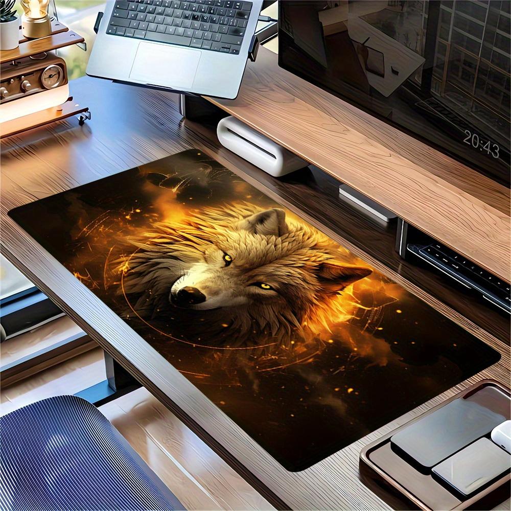 1pc Large Gaming Mouse Pad, UV Reactive Non-Slip Desk Mat, Washable PolyesterWolf, Fire, IntensityComputer Pad with Vibrant Game Machine Pri