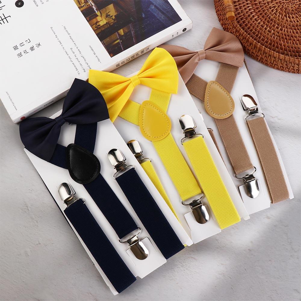 Solid Color For Girls Strap Clip Bow Tie Hanging Pants Clip Suspenders Clips Tie Suspenders Set