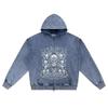 DTG print Knitted Denim Zip-Up Hoodie Sacramentals Brother Print Zipper Hoodies  