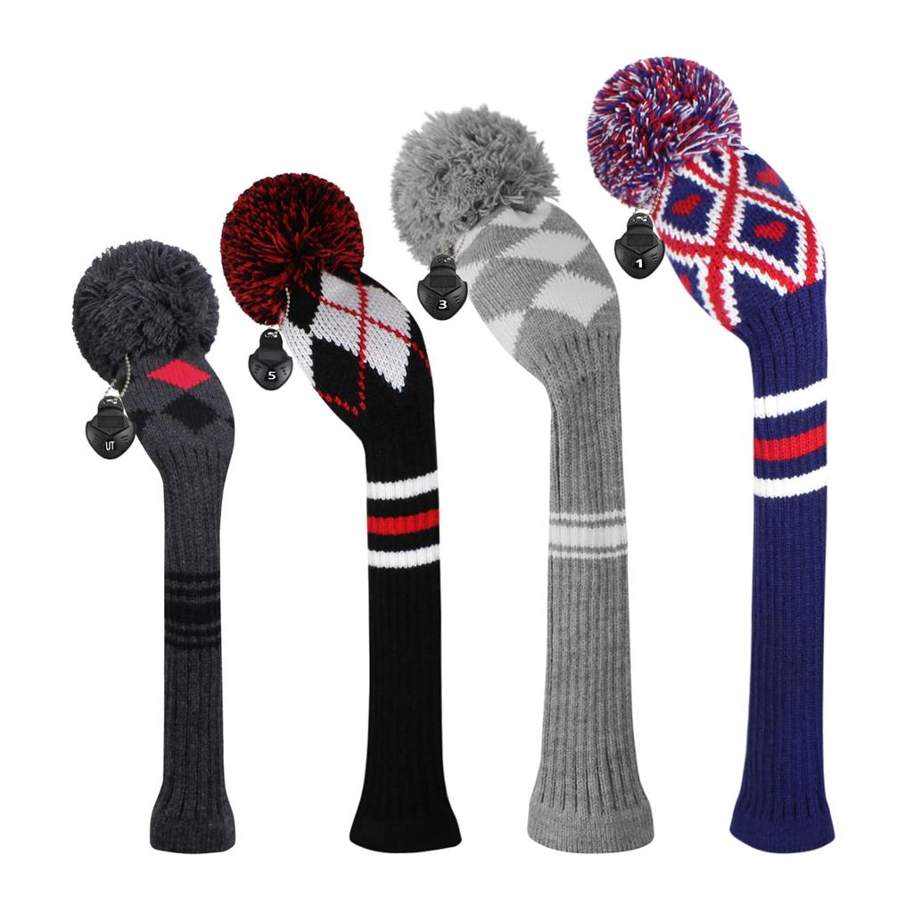 Scott Edward 4 Piece Knit Golf Head Cover Set Handcrafted for Driver and Lane Woods with Long Neck Golf Club Head Covers In a Variety of Colors