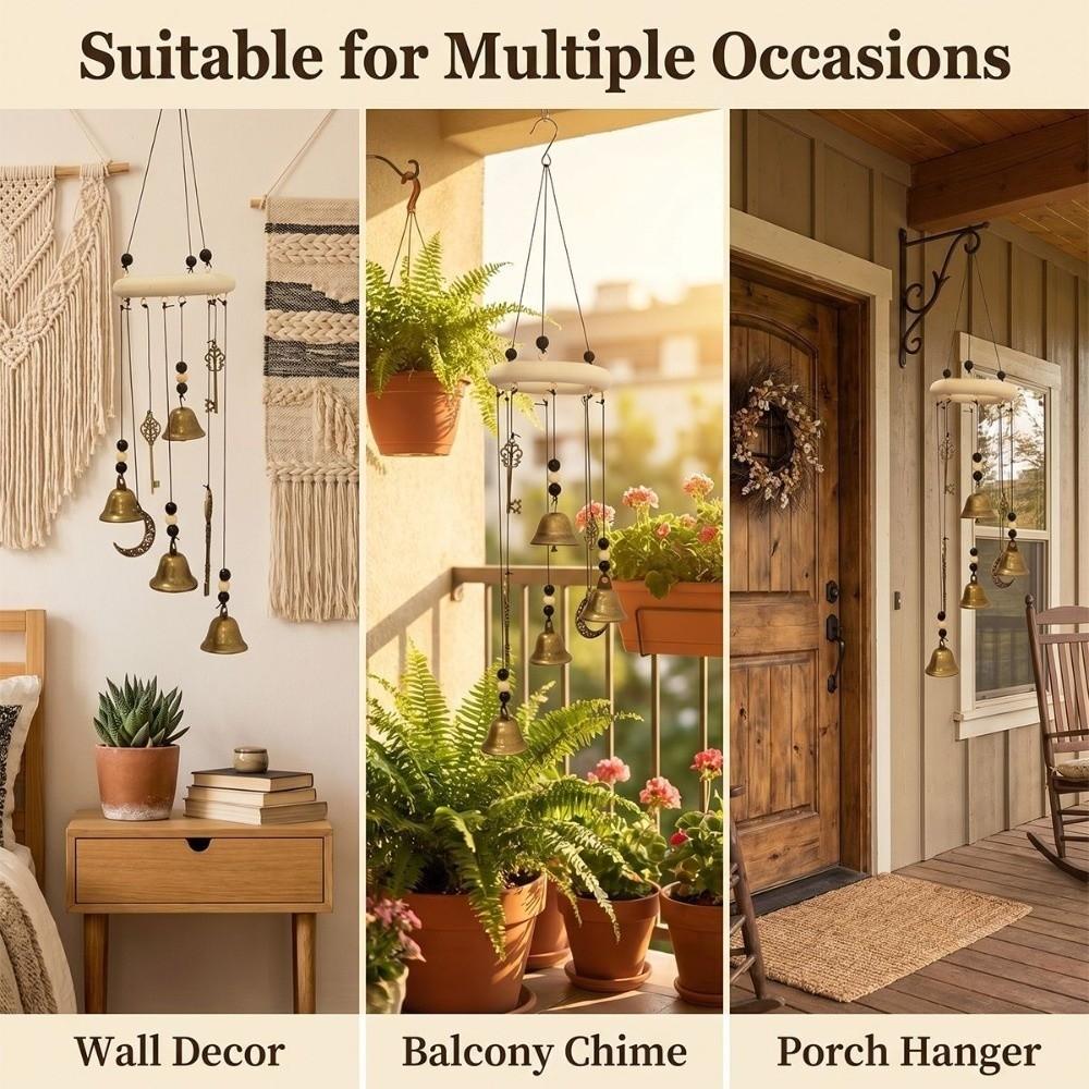 Wooden Wood Witch Wind Chime Key Star Bell Bell Crafts Ornaments Home Garden Courtyard