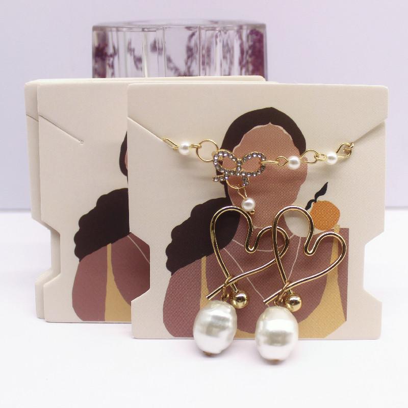 50 шт. 7,4x7,4 см белая бумажная карточка с принтом в виде девушки/кактуса, винтажный узор, серьги, ожерелье, ободок для волос, упаковка для ювелирных изделий