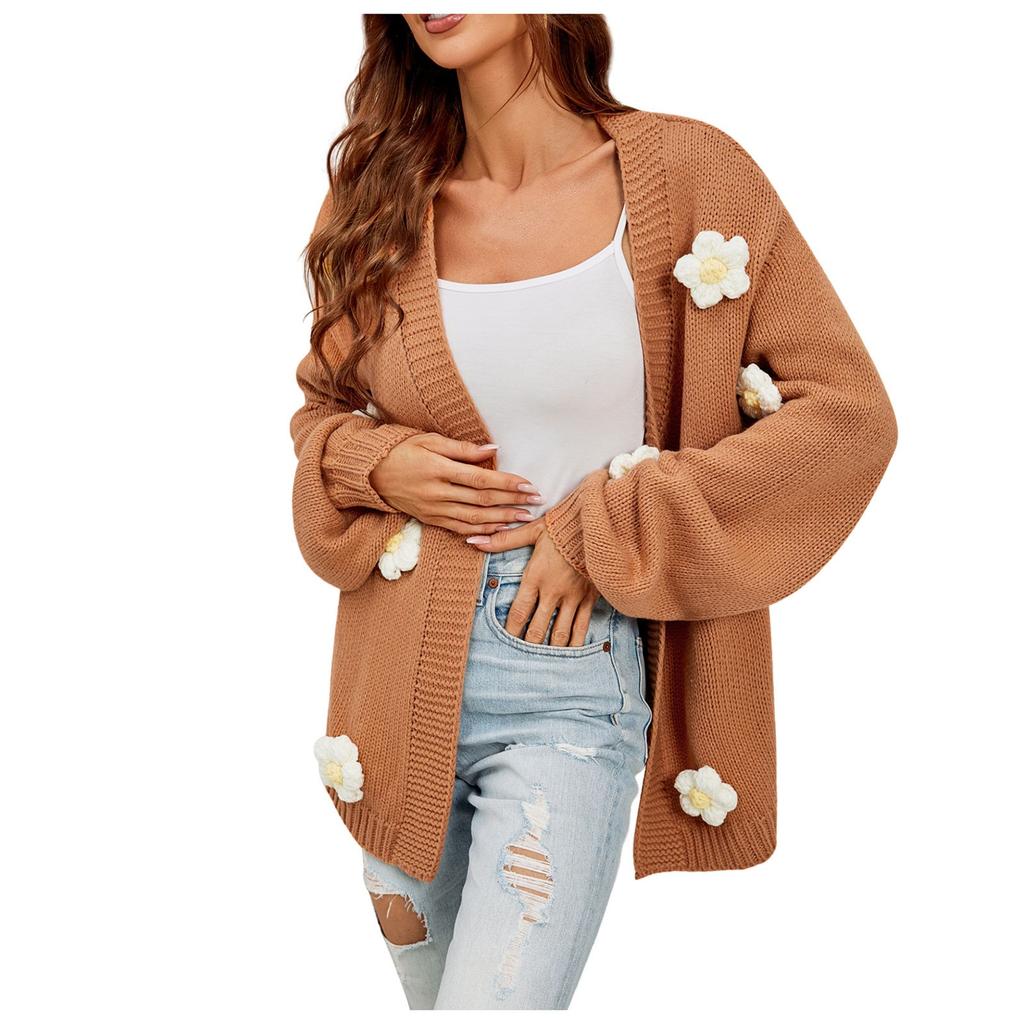 Женский повседневный модный удобный цветочный кардиган с длинным рукавом и уличным трендом, вязаный свитер