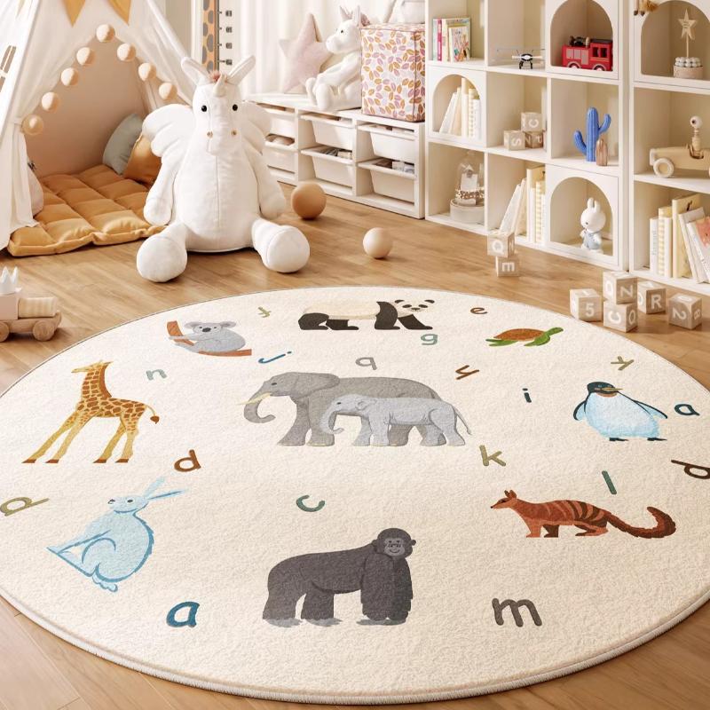 Children's Carpets for Living Room Cartoon Cute Bedroom Decor Carpet Fluffy Soft Round Plush Rug Large Area Home Thick Floor Mat