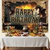 Dragon Birthday Party Decorations Banner - Happy Birthday Medieval Dragon Theme Decoration Backdrop, Dragons Castle Flame Party Supplies Photo
