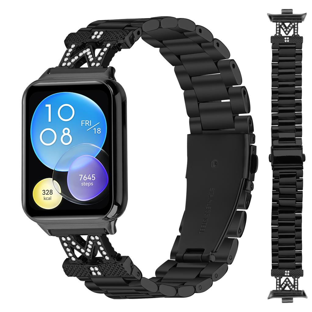 For Xiaomi Redmi Watch 4 Replacement Strap M-Type Rhinestones Decor Stainless Steel 3-Bead Watch Band