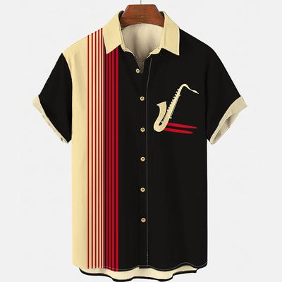 Мужская рубашка на пуговицах летняя новая гавайская рубашка саксофон 3D-принт свободная с коротким рукавом классическая рубашка для пляжной вечеринки топы