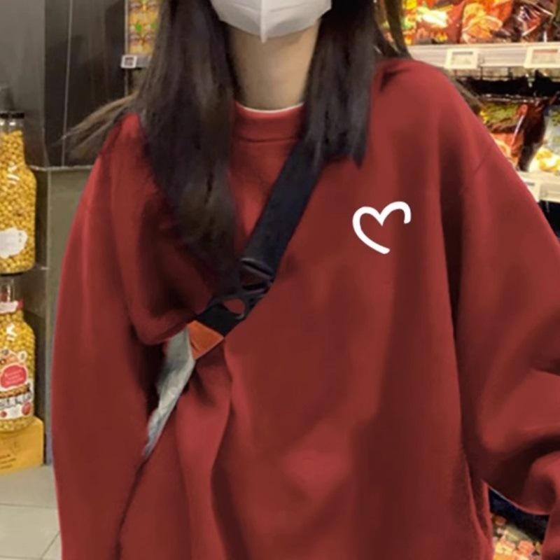 Мягкая свободная повседневная толстовка для женщин на осень и зиму, пальто Love с круглым вырезом и длинным рукавом, базовая рубашка, топ для женщин