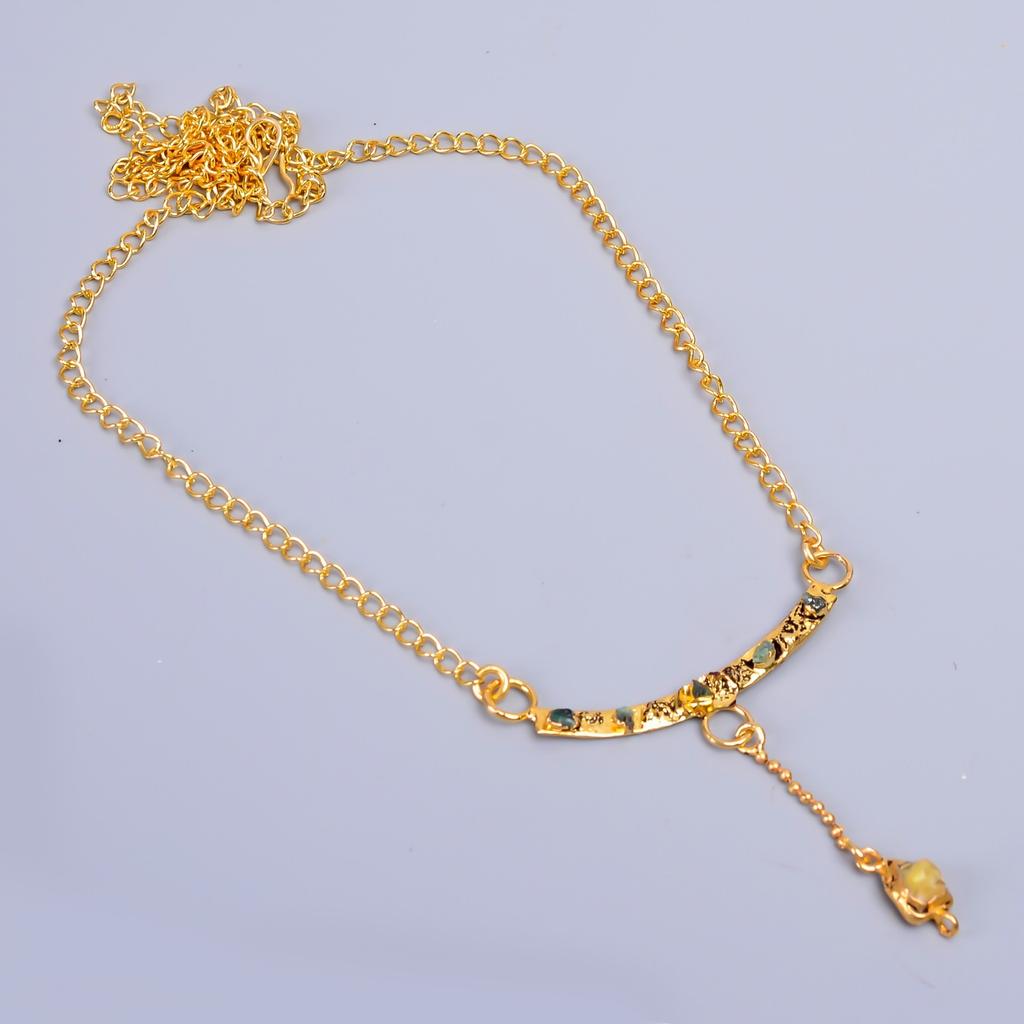 Эфиопский опал драгоценный камень золотая отделка цепочка гальваноформованное свадебное колье ювелирное изделие V-80