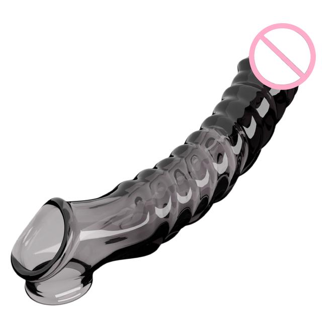 Transparent Penis Extend Sleeve with Vibrator Reusable Condoms Dildo Dick Enhancer Delay Ejaculation Cock Rings Sex Toys for Men