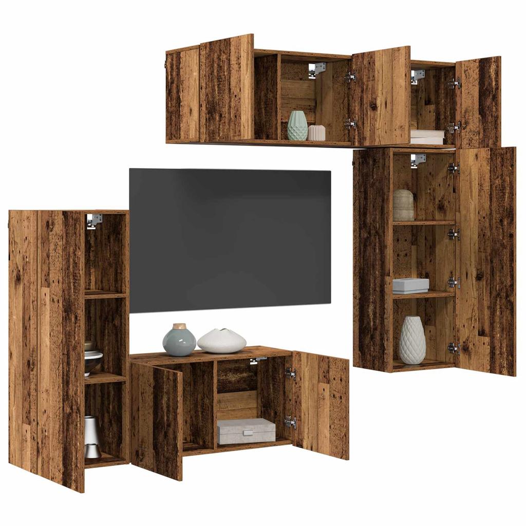 Wall Mounted TV Unit 5 pcs Reclaimed Wood Effect Particleboard
