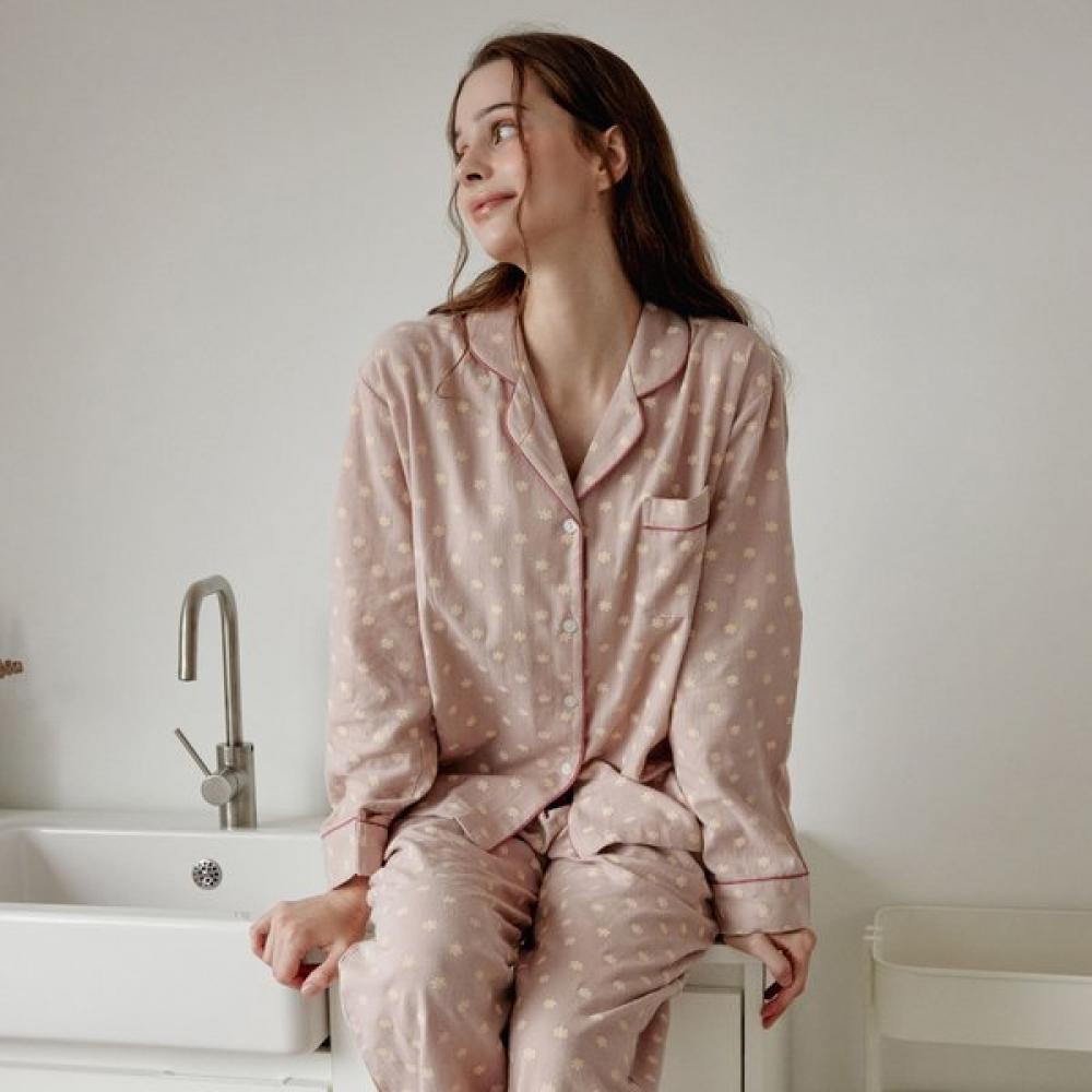 Lunaluz Women S Cotton Long Sleeve Collar daiSy pajamaS 2c