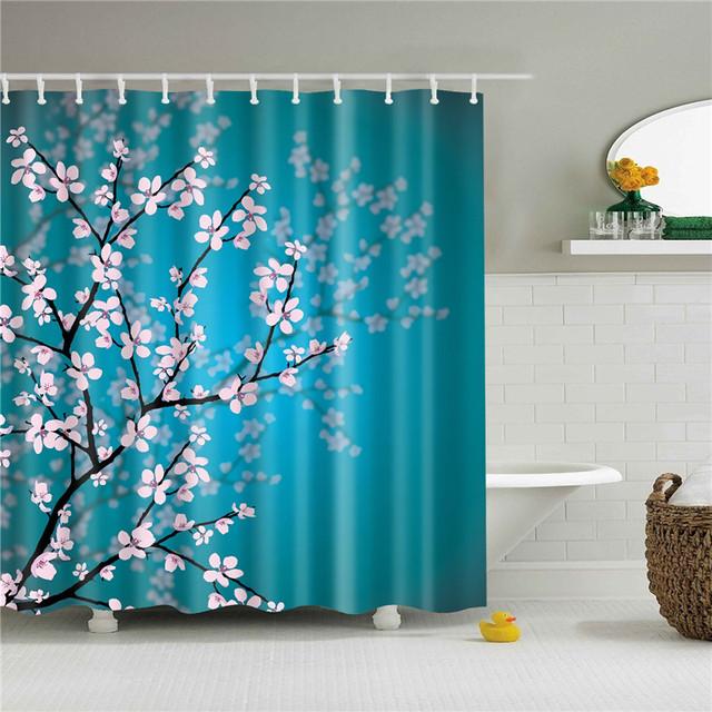 Chinese Style Flower Branch Landscape Shower Curtain 3D Printing Sunflower Bathroom Accessories Sets Waterproof Polyester Screen