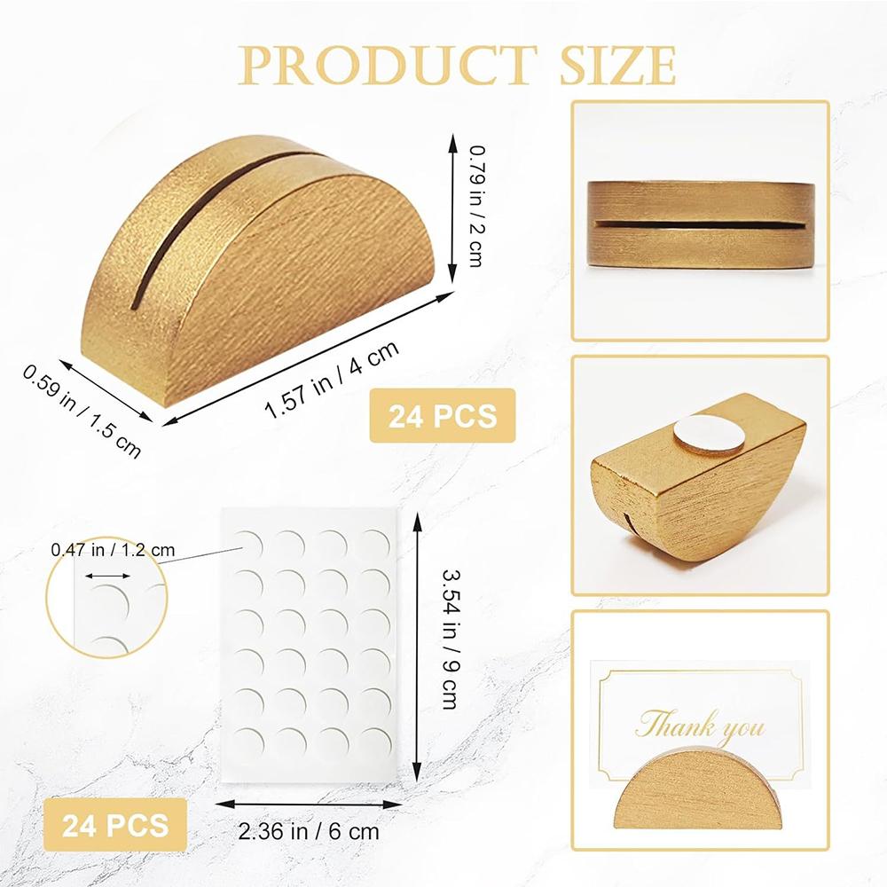 24pcs Gold Wooden Place Card Holders for Wedding Party Restaurant Decoration
