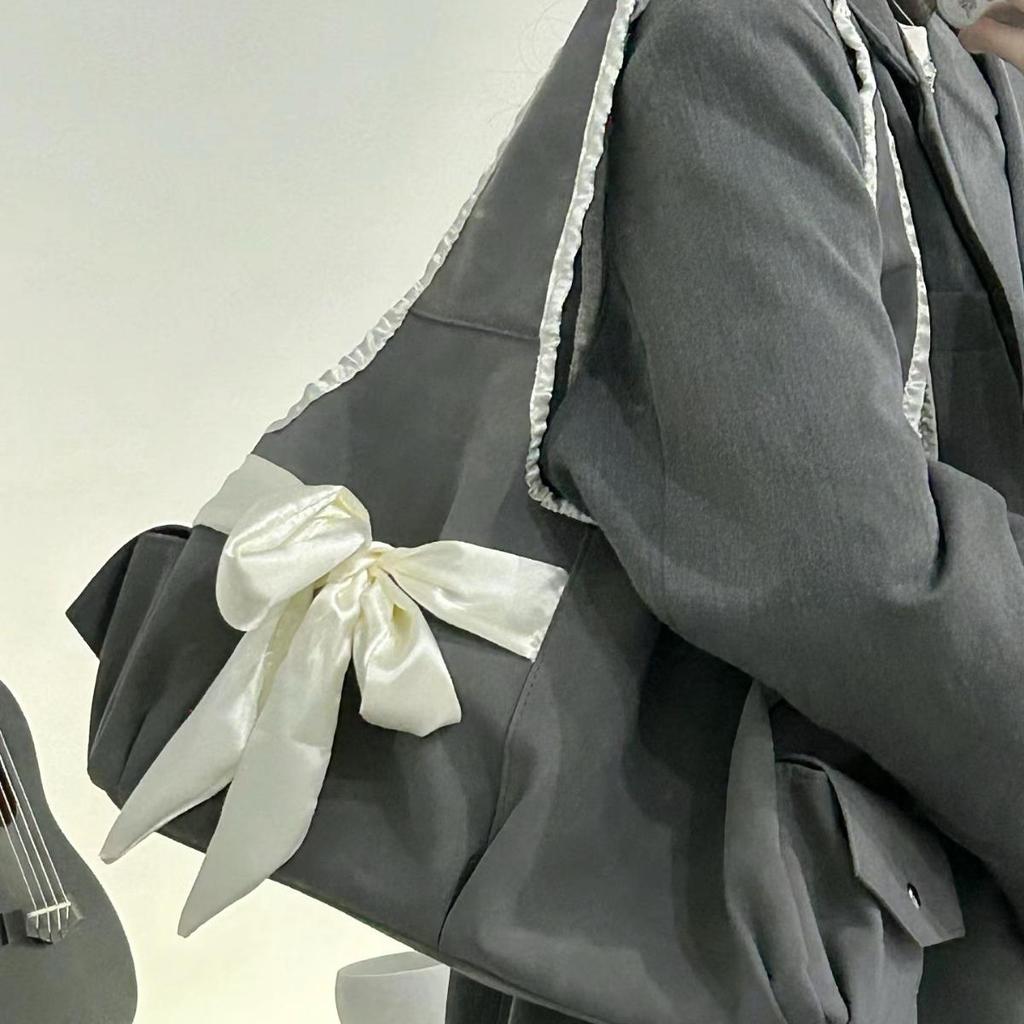 Сумка-тоут Harajuku большой емкости для женщин Fairycore Aesthetic Bow Chic Grey Handbag Женская винтажная симпатичная сумка через плечо