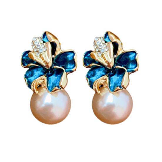 1 пара сережек-капель с искусственным жемчугом и блестящими стразами в форме цветка, серьги-гвоздики для выпускного вечера, юбилея, ювелирного подарка