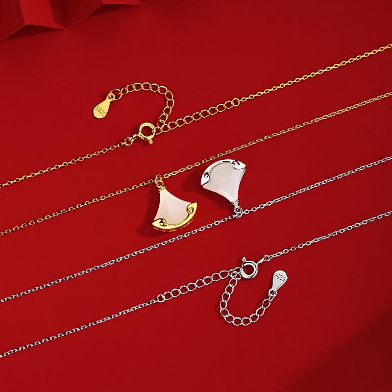 New S925 Sterling Silver Natural Hetian Jade Small Skirt Necklace Women's Mother's Day Senior Clavicle Chain