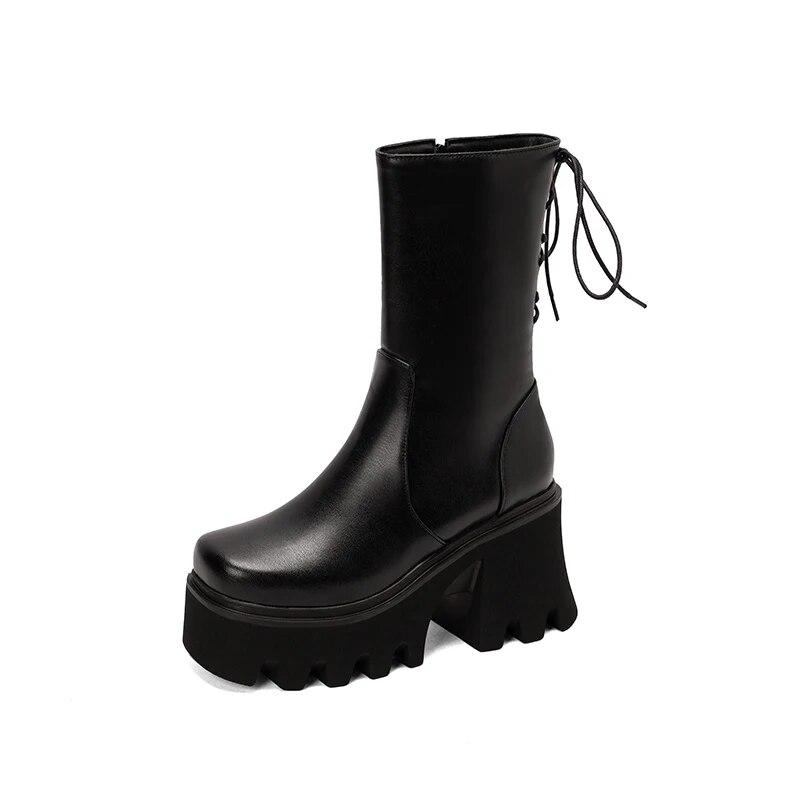 Size 34-44 Est Arrive Est Estpu Zipper Ankle Boots Square Toe Thick High Heels Boots Woman Punk Ladies Platform Boots White