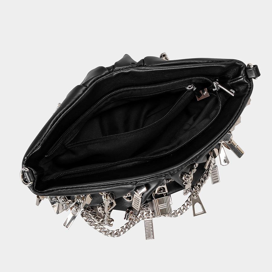 Punk Pleated Dumplings Underarm Bag Multi-zipper Head Decorative Ladies Shoulder Bag Babes Tote