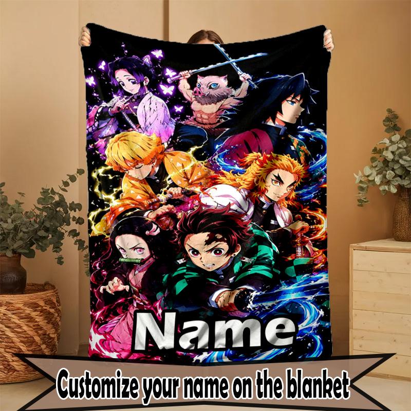 Custom Name Personalized Demon Slayer Print Blanket, Home Decor, Bedroom, Sofa, Camping, Couch, Gifts for Birthday Christmas