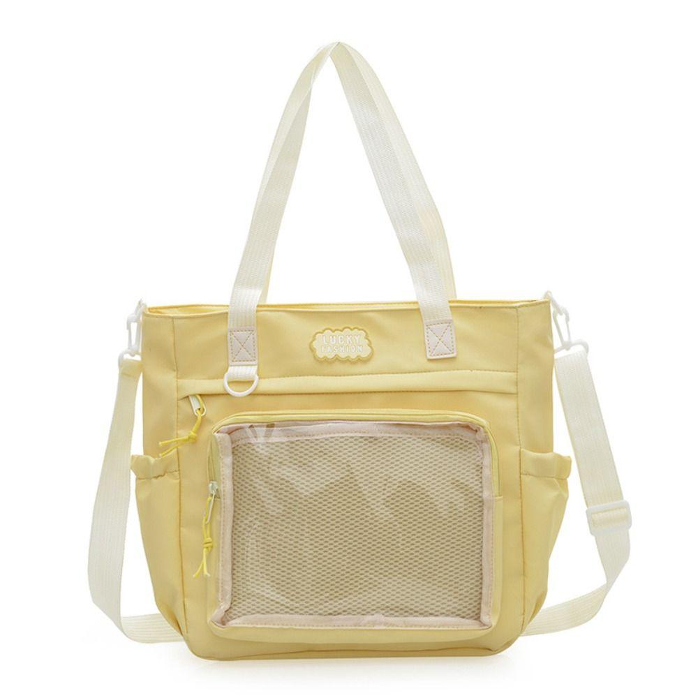 Large Capacity Itabag Zipper Canvas Shoulder Bag Portable Transparent Pocket Handbag  Women