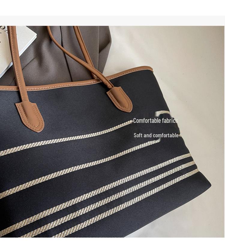 2024 Женская полосатая холщовая сумка-тоут большой вместимости: Осенне-зимняя сумка-ведро для поездок на работу и обратно