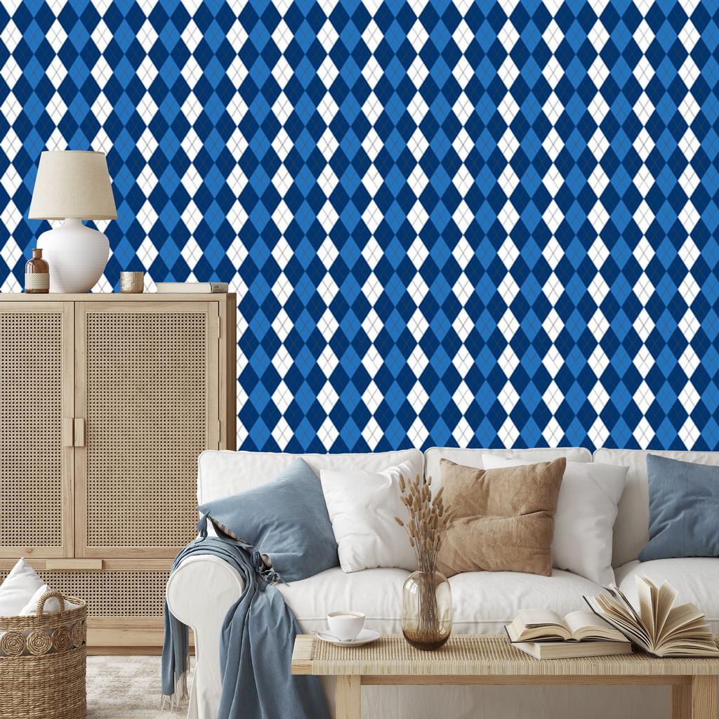 Blue Checkered Wallpaper, Blue, Navy Blue, and White, 50x1000