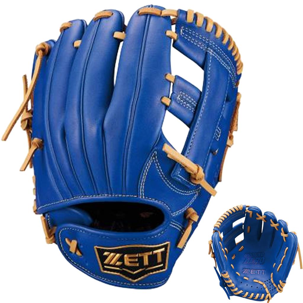 ZETT Youth Softball Ground R Brown BJGB76525F Glove, Hero, All-Around, Blue/P (2532), Size Small,
