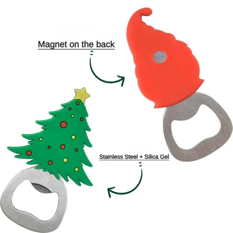 1-10PC Christmas Magnetic Bottle Opener Santa Claus Beer Eagle Silicone Fridge Magnet Kitchen Tool Holiday Gift Party Home Decor