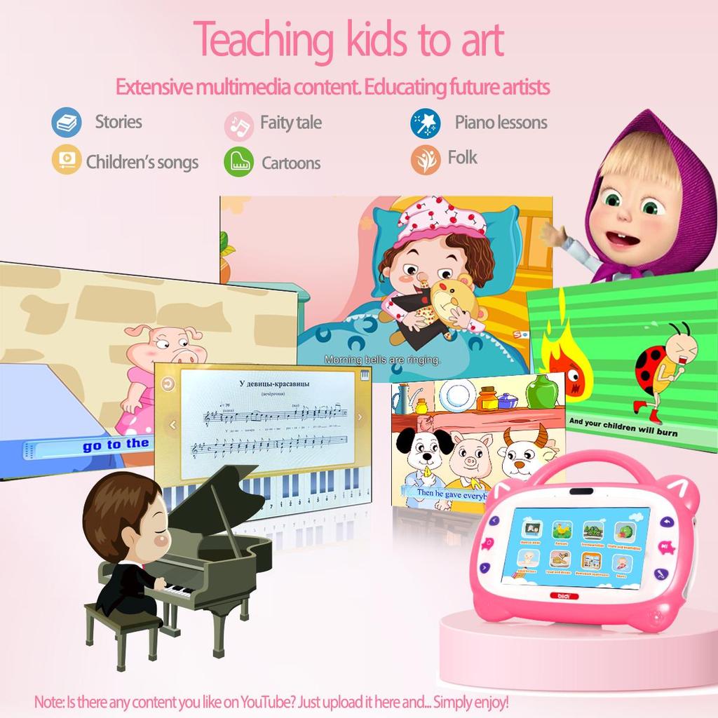 Детские планшеты 7 дюймов, 32 ГБ ПЗУ, Детский развивающий планшет с мультиками и караоке, английский язык