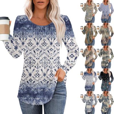 Рубашки с длинным рукавом для женщин, топы, нарядные повседневные блузки, плиссированные топы-туники с круглым вырезом