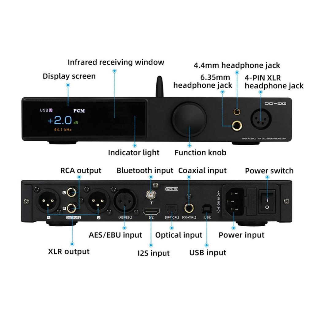 SMSL DO400 Full Balance DAC Headphone Amplifier ES9039MSPRO USB DAC Bluetooth DAC MQA DAC IIS Input DAC Headphone Amplifier with Remote Control