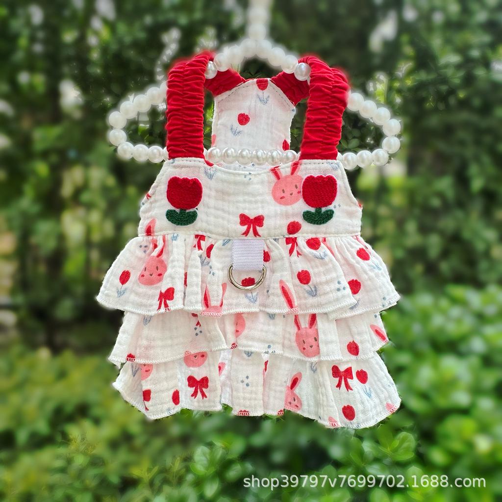 Spring and Summer Thin Pet Dog Dog Cat Clothes Cotton Cake Skirt Small Medium Dog Bigbear Skirt Breathable