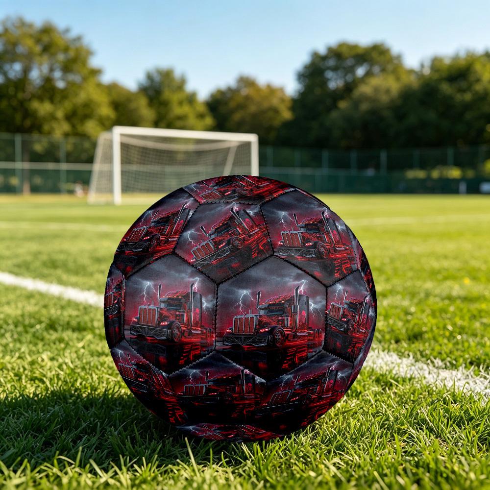 1pc Thunder Truck Ride Theme Soccer Ball Football, Size 5, Lightweight PVC, Outdoor Training Soccer Ball,Gift c65124