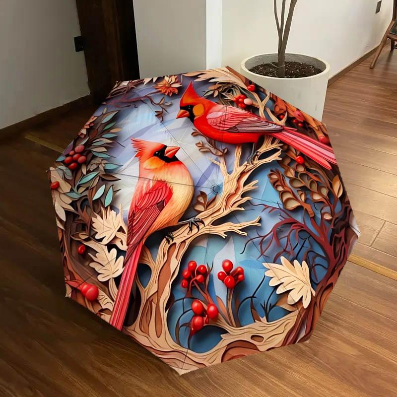 1pc Winter Cardinals in Nature Umbrella with Plastic Handle,Suitable for All Seasons Home Travel Outdoor UmbrellaDD779