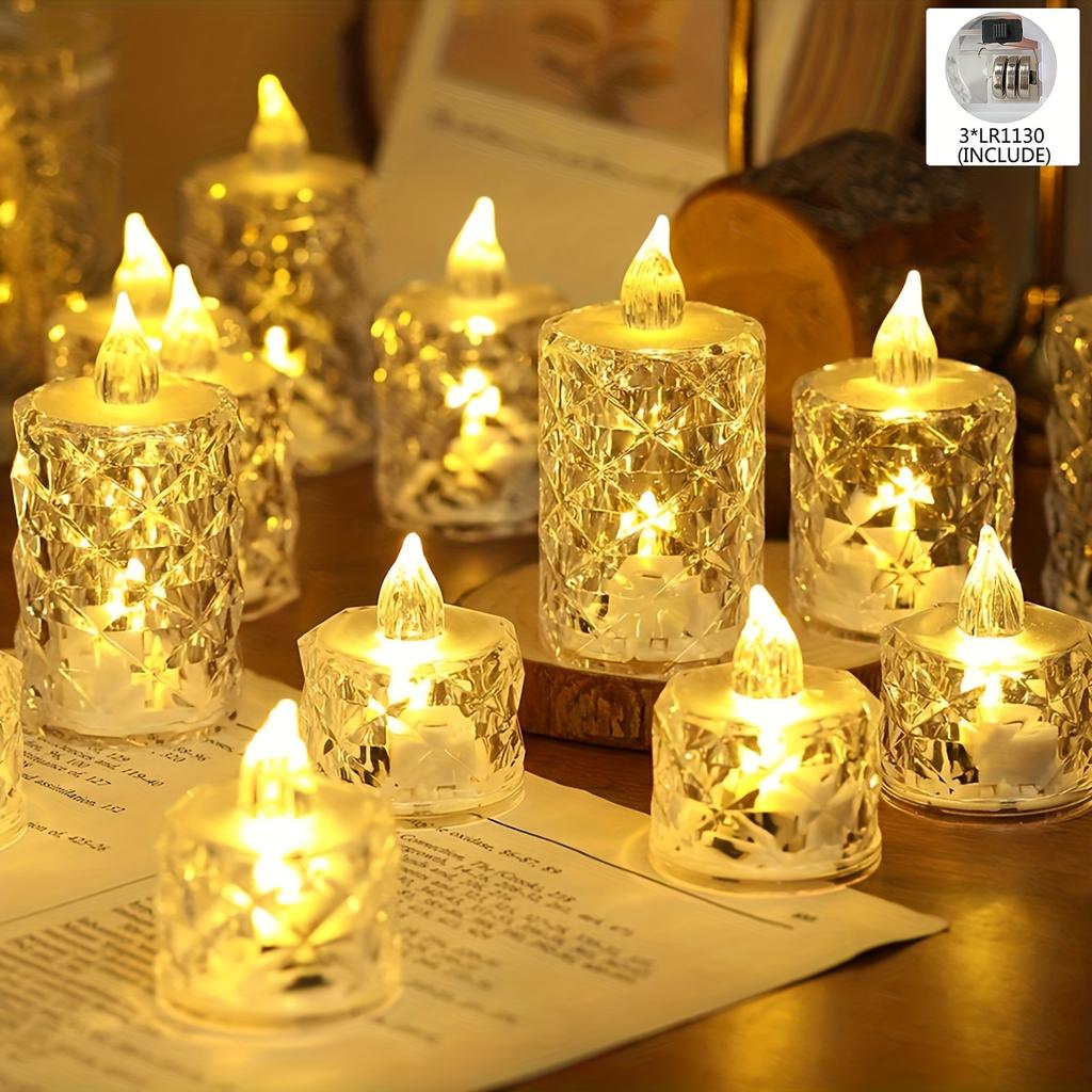 1pc Battery-Powered LED Crystal Flameless Tea Candle Light for Parties, Home Decor,Christmas Decorations