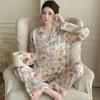 Sweet Bow Print Spring And Autumn Thin Long-Sleeved Suit Cardigan Pajamas Women'S Loungewear Can Be Worn Outside