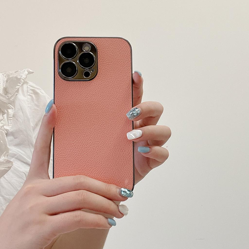 With Lens Film Lychee Texture Compatible with iPhone 16 Pro Max Apple 15 Phone Case 13/14 Niche Style